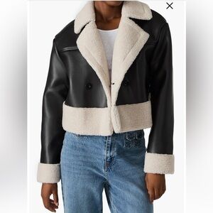 Steve Madden Women's Black and Cream Faux Shearling Trim Moto Jacket